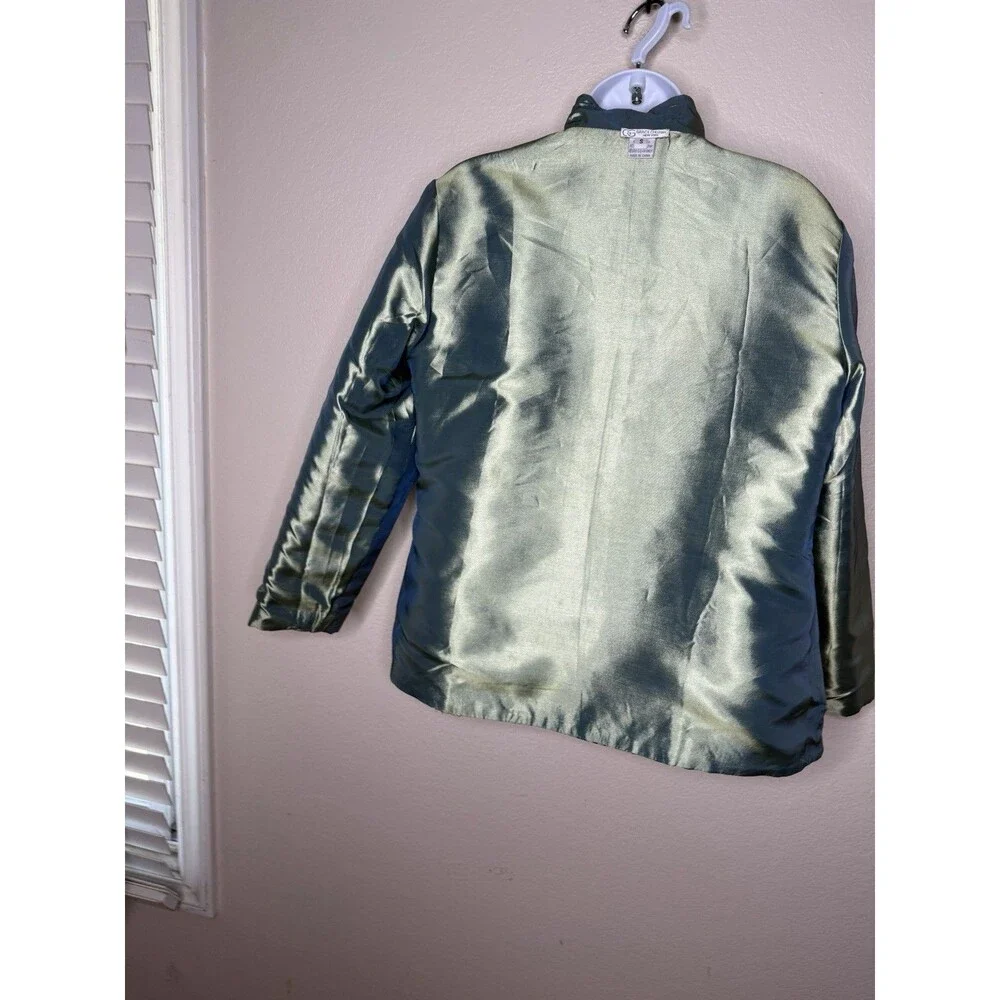 Grace Chuang New York Feather Print Open Jacket Sz S Multicolor Reversible Green - Picture 15 of 16
